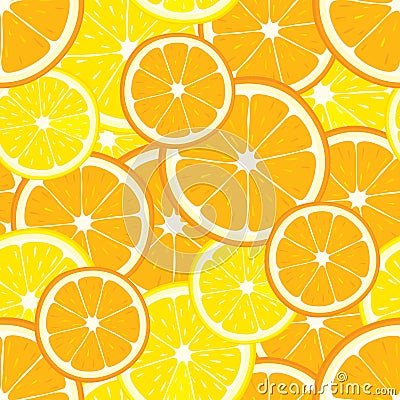 Vector seamless background with orange and lemon slices. Vector Illustration