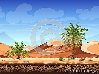 Vector seamless background - palm trees in desert Vector Illustration