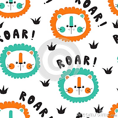 Roar with cute baby lions Vector Illustration