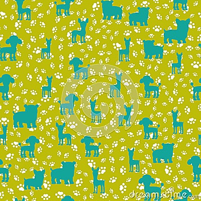 Vector Seamless Background. Silhouettes of dogs on a pattern from the tracks. Vector Illustration