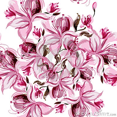 Vector seamless background with spring magnolia flowers in wat Stock Photo