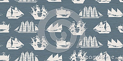 Vector seamless background with various sailing ships Vector Illustration