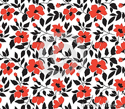 Vector seamless background with wild roses, vintage style. Hand drawn fabric design. Stylish bright floral seamless pattern. Vector Illustration