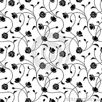 Seamless black and white floral pattern. Vector illustration. Vector Illustration