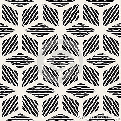 Vector Seamless Black And White Hand Painted Line Geometric Rhombus Stripes Pattern Vector Illustration