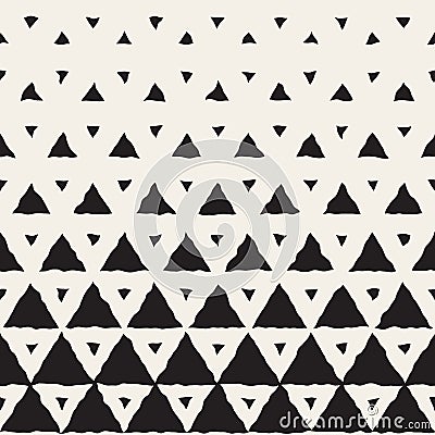 Vector Seamless Black And White Hand Painted Line Geometric Triangles Halftone Gradient Pattern Vector Illustration