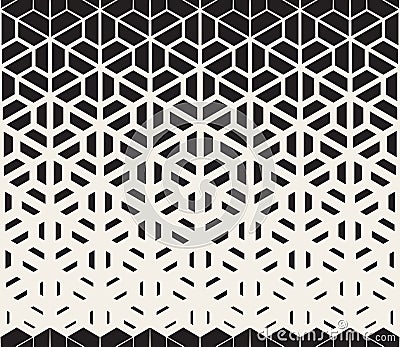 Vector Seamless Black and White Hexagon Triangle Split Lines Halftone Gradient Pattern Vector Illustration