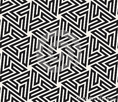 Vector Seamless Black And White Hexagonal Geometric Star Maze Islamic Line Pattern Vector Illustration