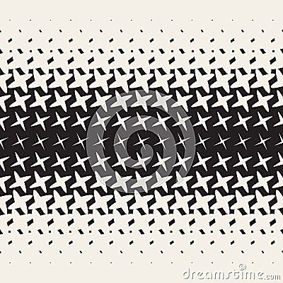 Vector Seamless Black and White Morphing Star Halftone Grid Gradient Pattern Geometric Background Vector Illustration