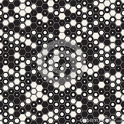 Vector Seamless Black and White Random Hexagons Honeycomb Pattern Vector Illustration