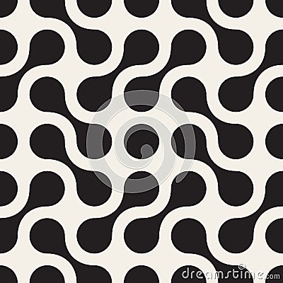 Vector Seamless Black and White Rounded Arc Connected Circles Pattern Vector Illustration