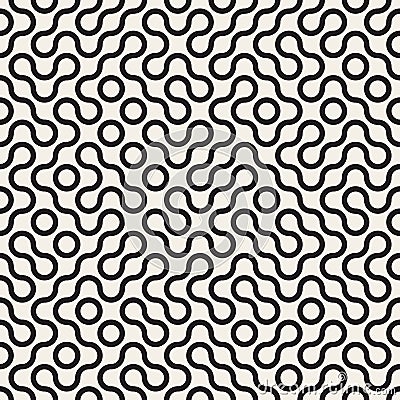 Vector Seamless Black and White Rounded Circle Maze Line Truchet Pattern Vector Illustration