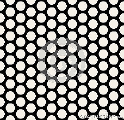 Vector Seamless Black and White Rounded Hexagon Line Grid HoneyComb Simple Pattern Vector Illustration