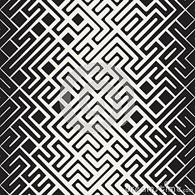 Vector Seamless Black and White Rounded Line Maze Irregular Pattern Halftone Gradient Vector Illustration