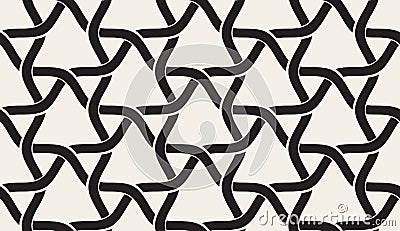 Vector Seamless Black and White Rounded Wavy Line Triangle Lattice Interlacing Pattern Vector Illustration