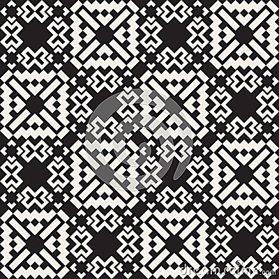 Vector Seamless Black And White Simple Cross Square Ethnic Quilt Pattern Vector Illustration