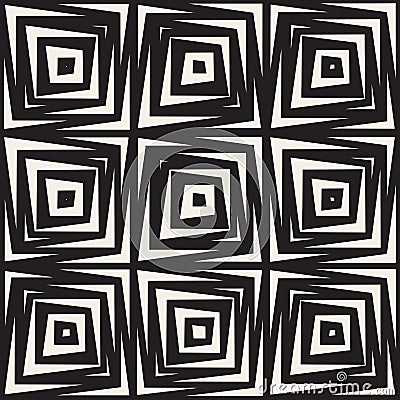 Vector Seamless Black And White Square Lines Pattern Vector Illustration