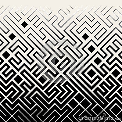 Vector Seamless Black & White Square Maze Lines Halftone Pattern Vector Illustration