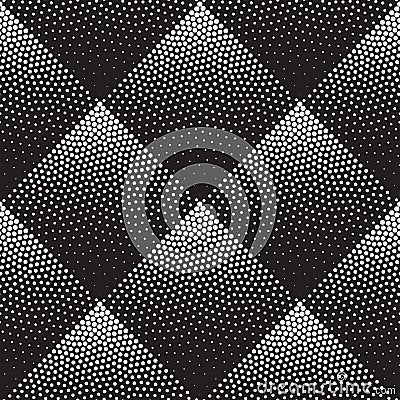 Vector Seamless Black And White Stippling Rhombus Gradient Halftone Dot Work Pattern Vector Illustration