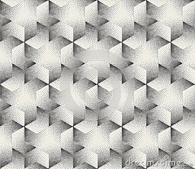 Vector Seamless Black and White Stripes Stippling Halftone Dots Hexagonal Triangular Pattern Vector Illustration
