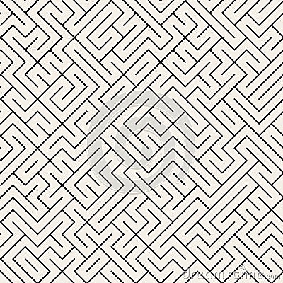 Vector Seamless Black and White Thin Lines Irregular Maze Pattern Vector Illustration