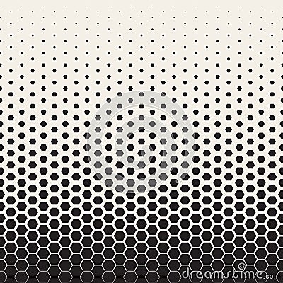 Vector Seamless Black and White Transition Halftone Hexagonal Grid Pattern Vector Illustration
