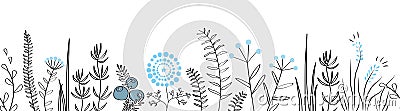 Vector seamless border with forest and meadow plants. Background for frames, decorative scotch tape, posters, kids Vector Illustration