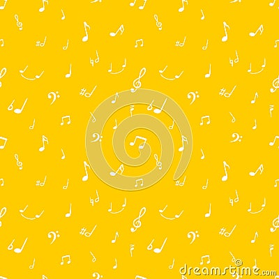 Vector Seamless Bright Yellow Pattern with Music Notes. Vector Illustration