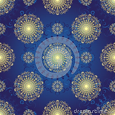 Vector seamless Christmas geometric pattern with shiny golden snowflakes Vector Illustration