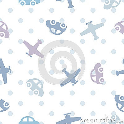 Seamless color children`s pattern cars and airplanes Stock Photo