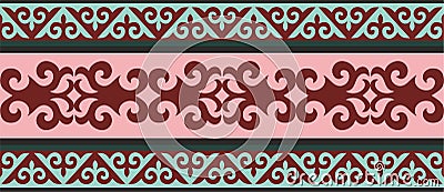 Vector seamless colored Kazakh national ornament, border, frame. Vector Illustration