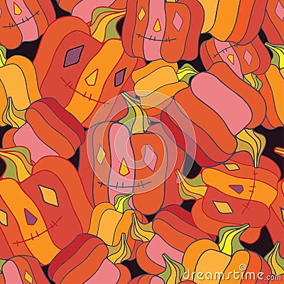 Vector seamless colorful pattern of lined autumn decorative abstract pumpkins Vector Illustration