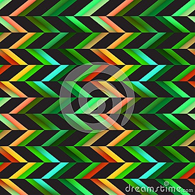 Vector Seamless Colorful Pink Green Shades Geometric Chevron Tiling Pattern on Checker Dark Background Vector Illustration