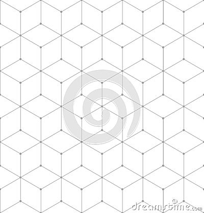 Vector seamless cubic pattern with dots. Modern thin hexagon grid texture Stock Photo