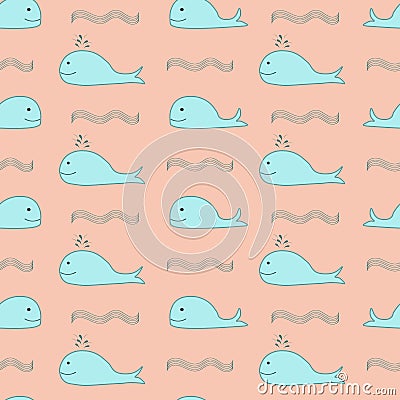 Vector seamless cute whale pattern. Vector Illustration