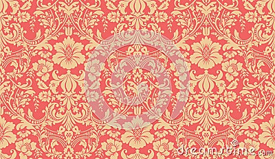 Vector seamless damask pattern. Red and yellow image. Rich ornament, old Damascus style pattern for wallpapers, textile, Scrapbook Vector Illustration