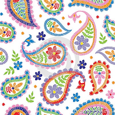 Vector seamless decorative floral embroidery pattern Vector Illustration