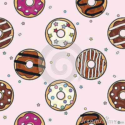 Vector seamless donut background pattern Vector Illustration