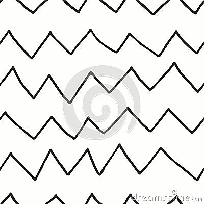 Vector seamless drawing zigzag pattern. Simple black and white striped background. Fabric hand drawn endless print Vector Illustration
