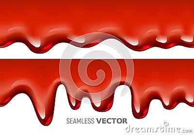 Vector seamless dripping red liquid is similar to blood or syrup on white background Vector Illustration