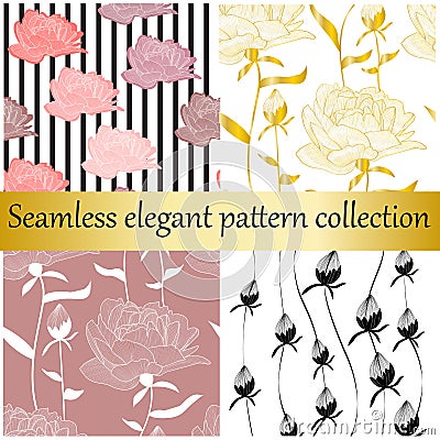 Vector seamless elegant collection. Golden and floral hand drawn textures,prints,backgrounds. Vector Illustration