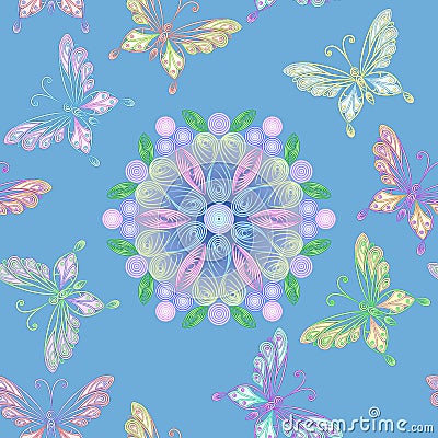 vector Seamless floral lace with butterflies Vector Illustration