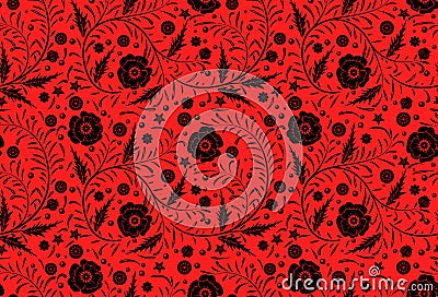 Vector Seamless floral pattern design hand drawn: Black poppies Vector Illustration