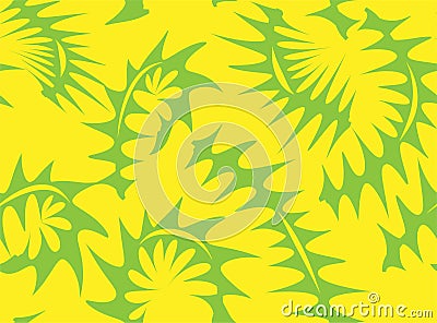 Vector floral pattern with green leaves on a yellow Vector Illustration