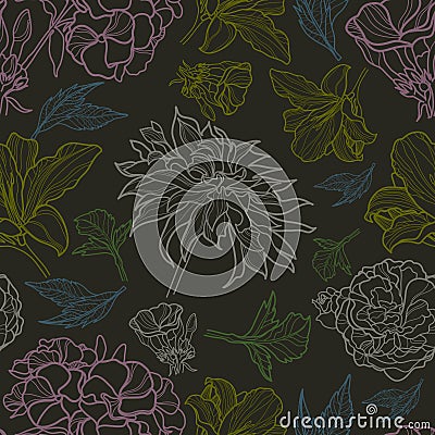 Vector seamless floral pattern with herbarium Vector Illustration