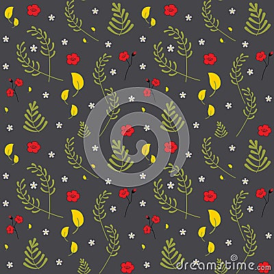 Vector seamless floral pattern. Trendy decorative colourful spring floral pattern. Set of different plants, leaves and flowers. Vector Illustration