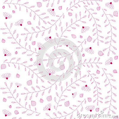 Vector seamless floral pattern on the white background. Flowers, branches, leaves, small elements texture Vector Illustration