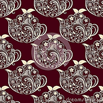 Vector Seamless Floral Teapot Pattern Vector Illustration