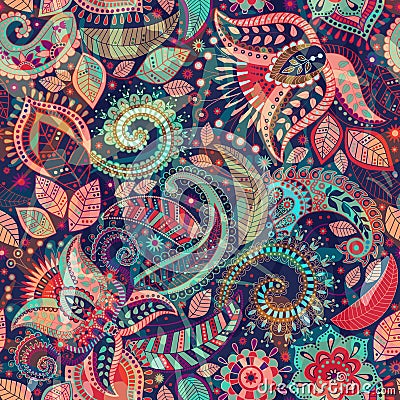 Vector seamless flowers pattern. Paisley ornament. Indian decorative wallpaper Vector Illustration