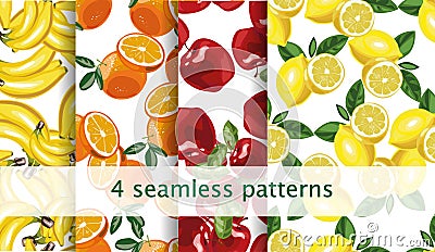 Vector seamless fruit pattern set. Repeating fruit pattern. Package, website design. Vector Illustration